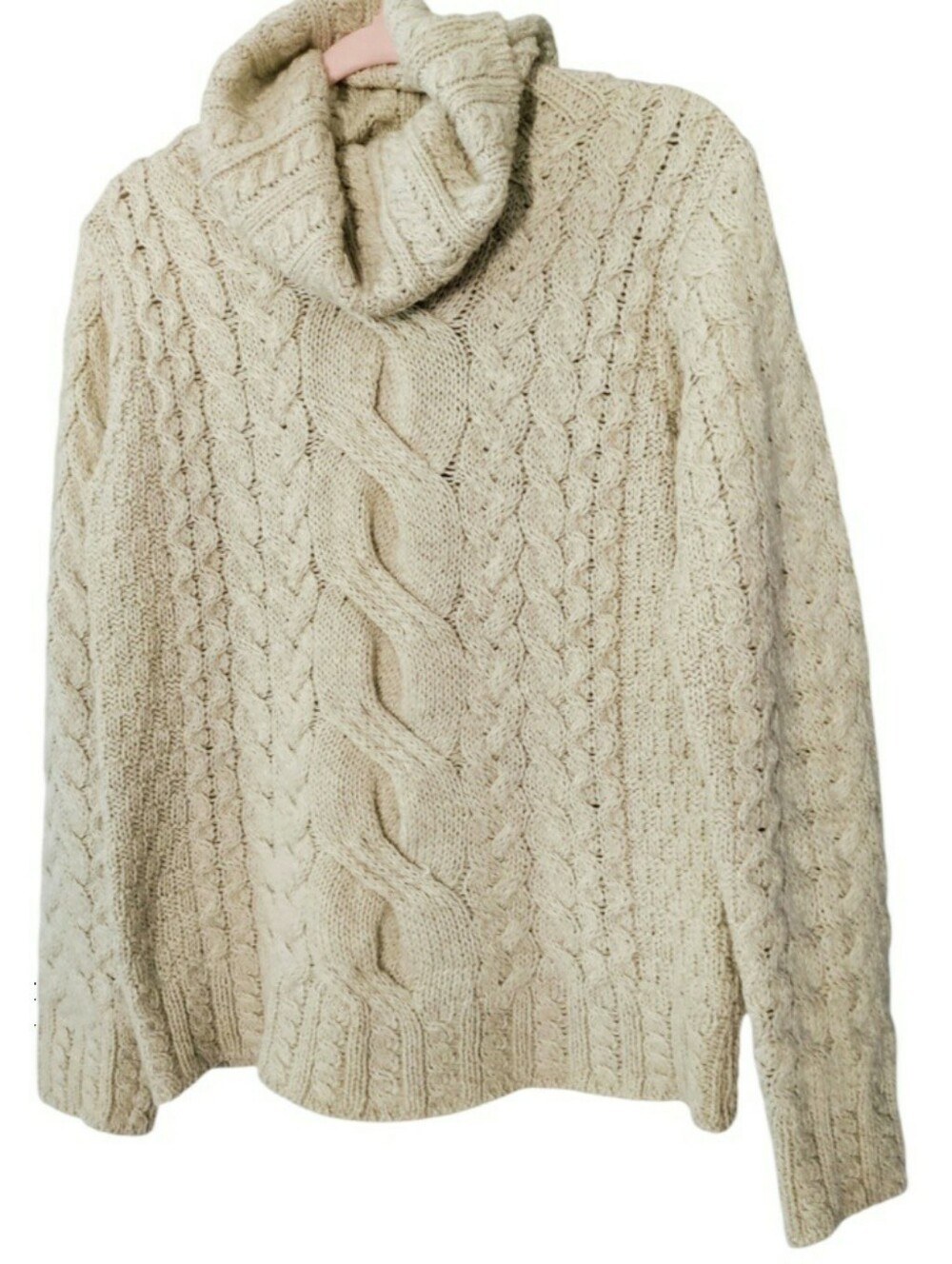 Inis Crafts Irish Merino Wool Cowl Neck Sweater Fisherman Cable knit Granola